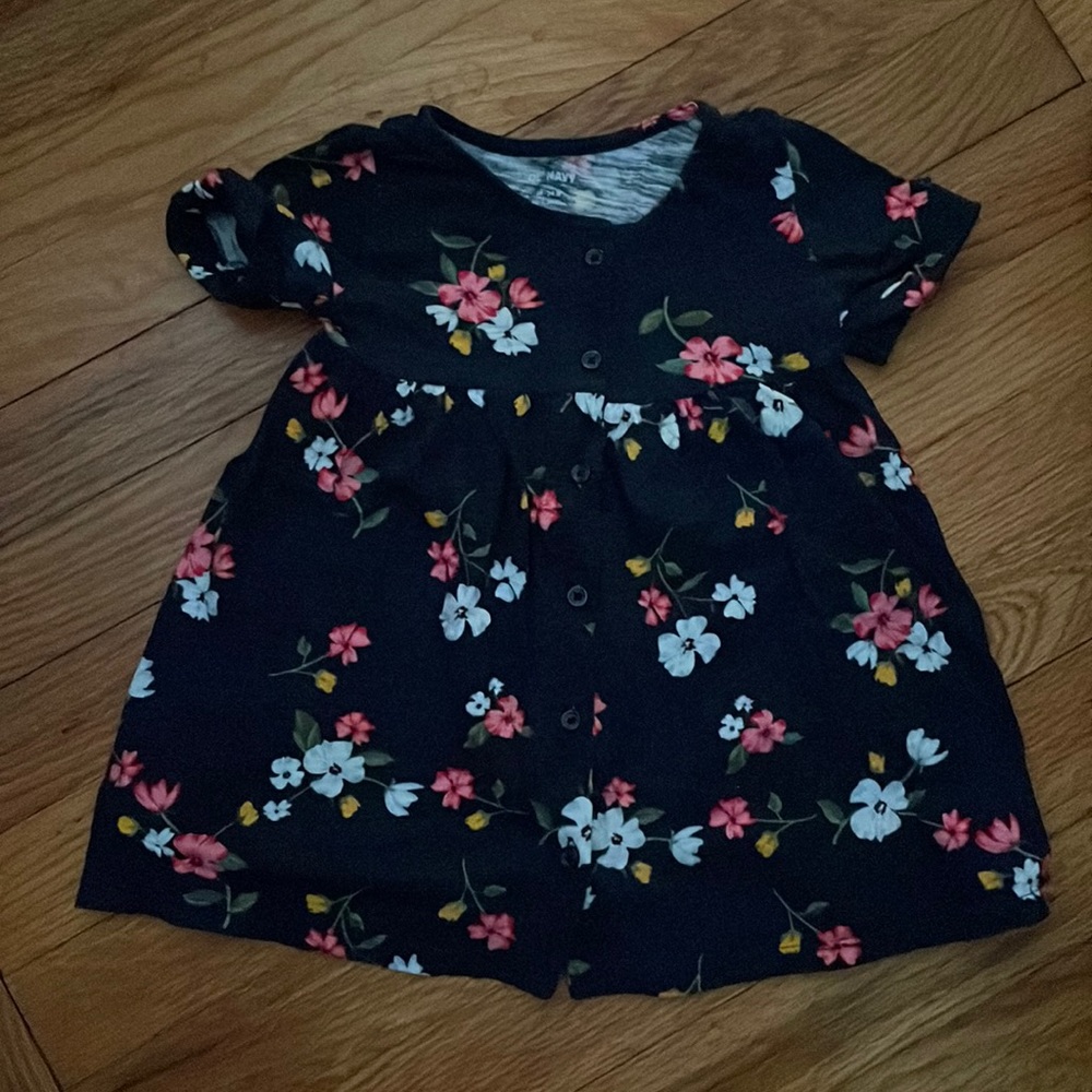 Baby Girls Navy/Floral Button Up Dress
